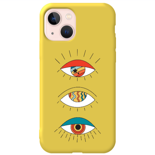Apple iPhone 13 3 different eyes Yellow Colored Silicone TPU Θήκη