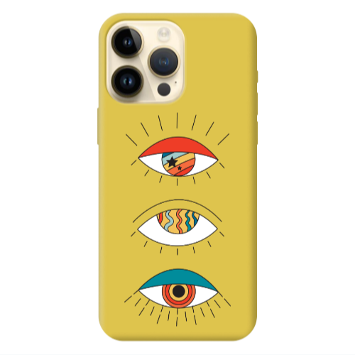 Apple iPhone 13 Pro Max 3 different eyes Yellow Colored Silicone TPU Θήκη