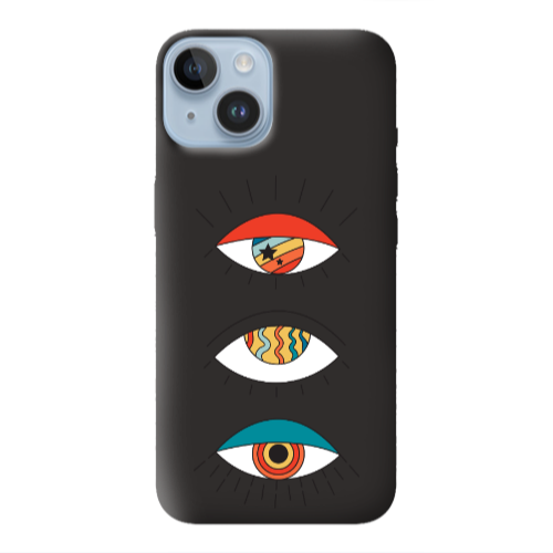 Apple iPhone 14  3 different eyes Black Colored Silicone TPU Θήκη
