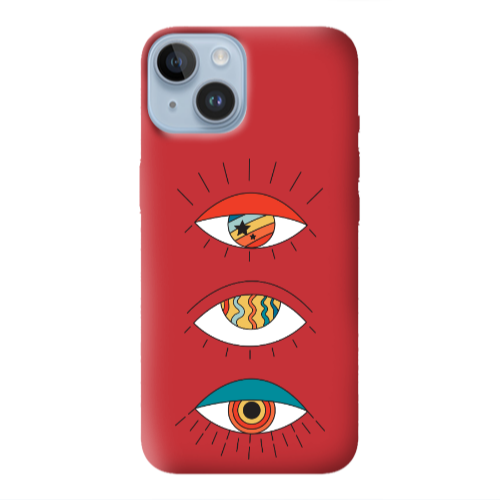 Apple iPhone 14 Plus 3 different eyes Red Colored Silicone TPU Θήκη