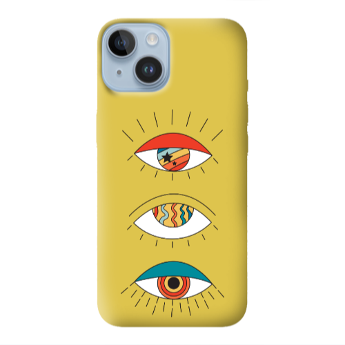 Apple iPhone 14 Plus 3 different eyes Yellow Colored Silicone TPU Θήκη