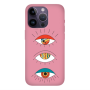 Apple iPhone 14 Pro Max 3 different eyes Pink Colored Silicone TPU Θήκη