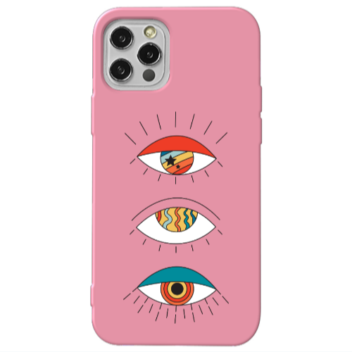 Apple iPhone 13 Pro 3 different eyes Pink Colored Silicone TPU Θήκη
