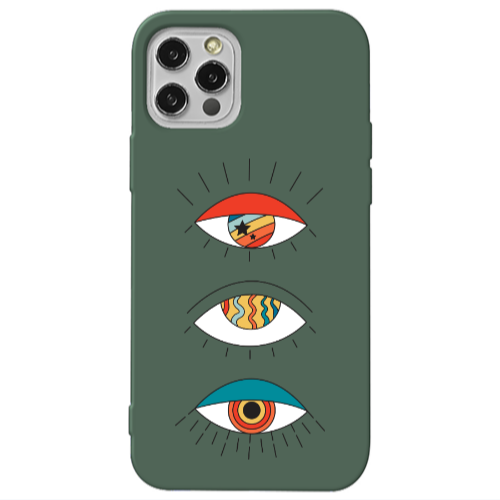 Apple iPhone 13 Pro 3 different eyes Dark Green Colored Silicone TPU Θήκη