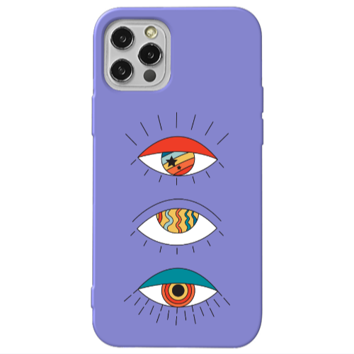 Apple iPhone 12 Pro 3 different eyes Purple Colored Silicone TPU Θήκη