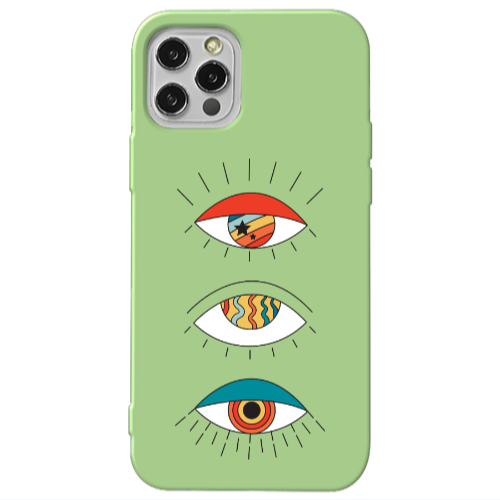Apple iPhone 12 Pro 3 different eyes Light Green Colored Silicone TPU Θήκη