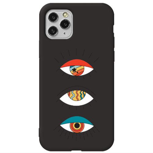 Apple iPhone 11 Pro Max 3 different eyes Black Colored Silicone TPU Θήκη