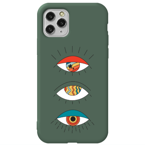 Apple iPhone 11 Pro Max 3 different eyes Dark Green Colored Silicone TPU Θήκη