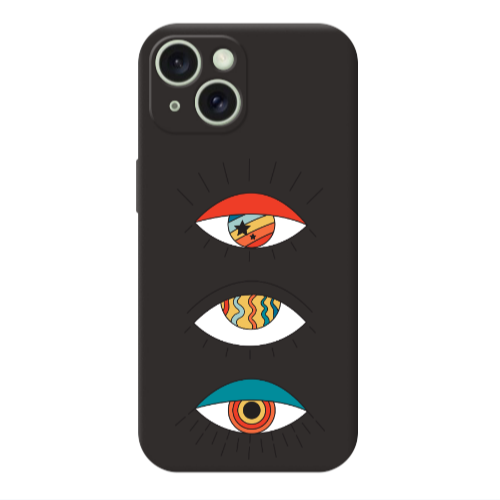 Apple iPhone 15 3 different eyes Black Colored Silicone TPU Θήκη