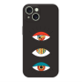 Apple iPhone 15 3 different eyes Black Colored Silicone TPU Θήκη