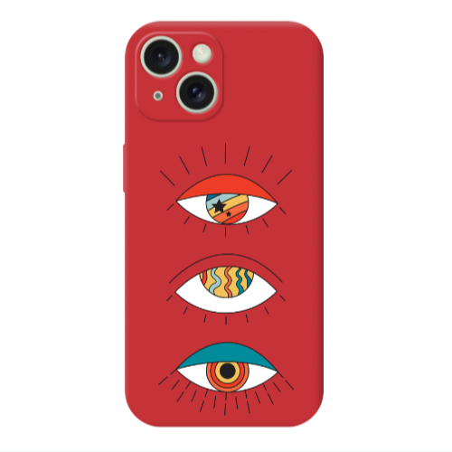 Apple iPhone 15 3 different eyes Red Colored Silicone TPU Θήκη