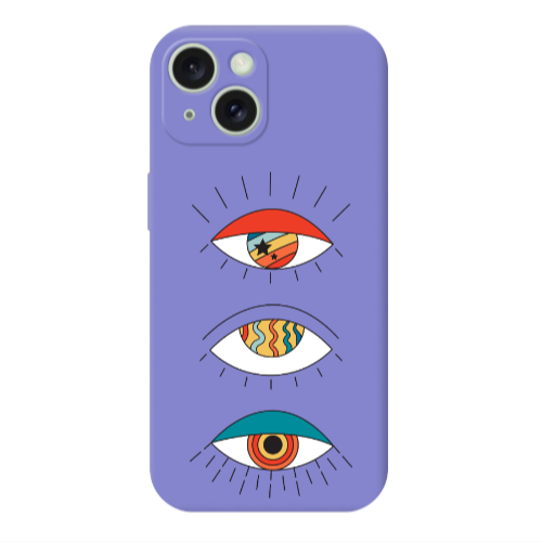 Apple iPhone 15 Plus 3 different eyes Purple Colored Silicone TPU Θήκη