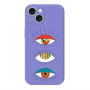 Apple iPhone 15 Plus 3 different eyes Purple Colored Silicone TPU Θήκη