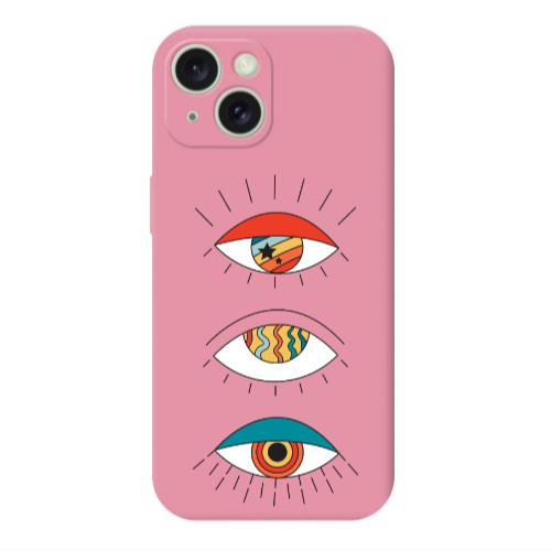 Apple iPhone 15 Plus 3 different eyes Pink Colored Silicone TPU Θήκη