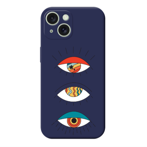 Apple iPhone 15 Plus 3 different eyes Dark blue Colored Silicone TPU Θήκη