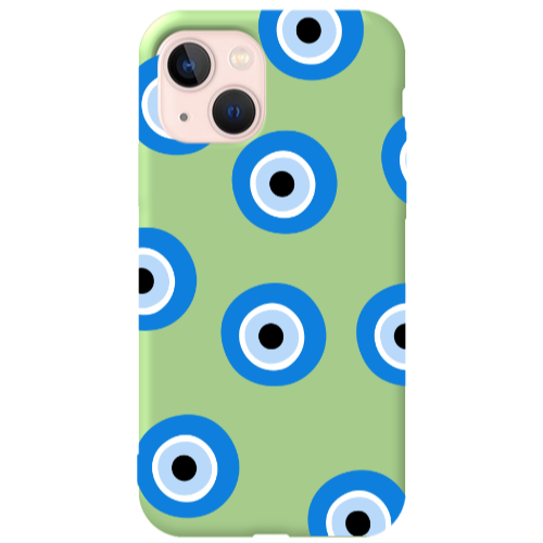 Apple iPhone 13 Evil eyes beads Light Green Colored Silicone TPU Θήκη