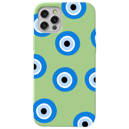 Apple iPhone 12 Pro Evil eyes beads Light Green Colored Silicone TPU Θήκη