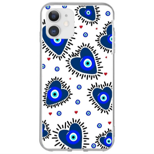 Apple iPhone 12 Heart evil eye beads Transparent Silicone TPU Θήκη