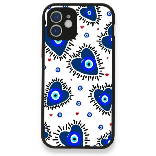 Apple iPhone 12 Heart evil eye beads Black Glossy Θήκη