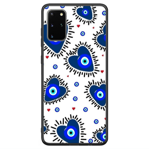 Samsung S20 FE Heart evil eye beads Black Glossy Θήκη