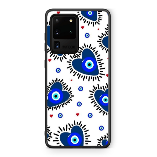 Samsung S20 Ultra Heart evil eye beads Black Glossy Θήκη