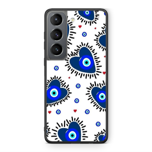 Samsung S21 Heart evil eye beads Black Glossy Θήκη