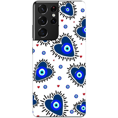 Samsung S21 Ultra Heart evil eye beads Transparent Silicone TPU Θήκη