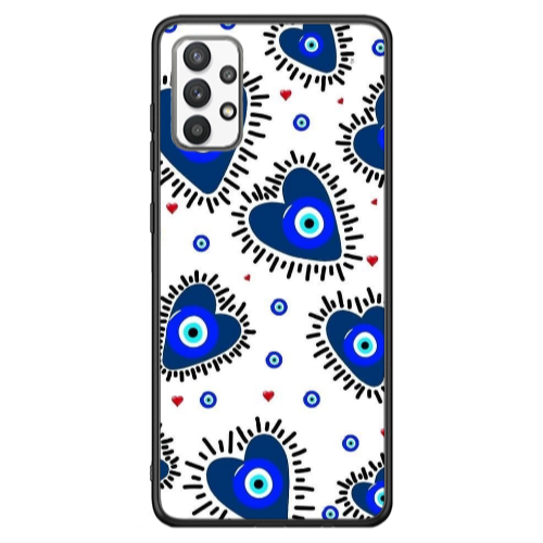 Samsung A13 4G Heart evil eye beads Black Glossy Θήκη