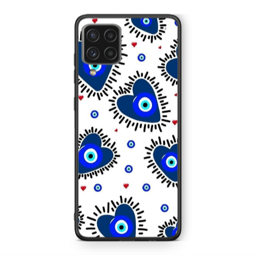 Samsung A22 4G Heart evil eye beads Black Glossy Θήκη