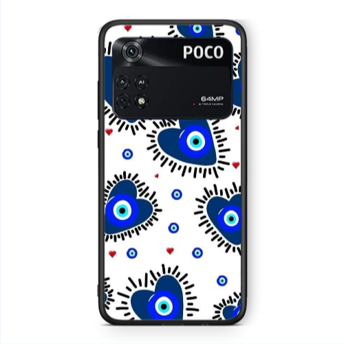 Xiaomi Poco M4 Pro 4G Heart evil eye beads Black Glossy Θήκη