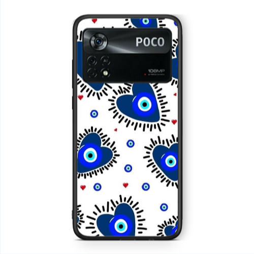 Xiaomi Poco X4 Pro Heart evil eye beads Black Glossy Θήκη