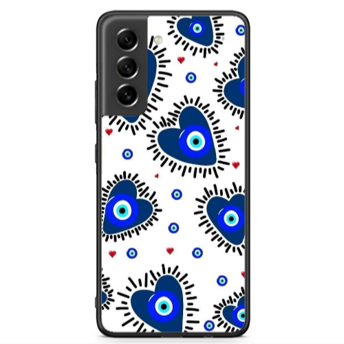 Samsung S21 FE Heart evil eye beads Black Glossy Θήκη