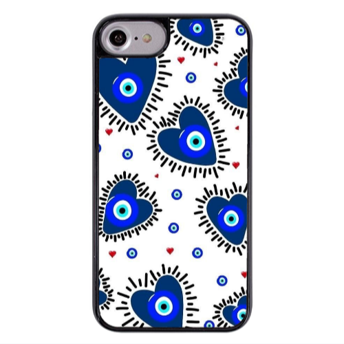 Apple iPhone 7 Heart evil eye beads Black Glossy Θήκη