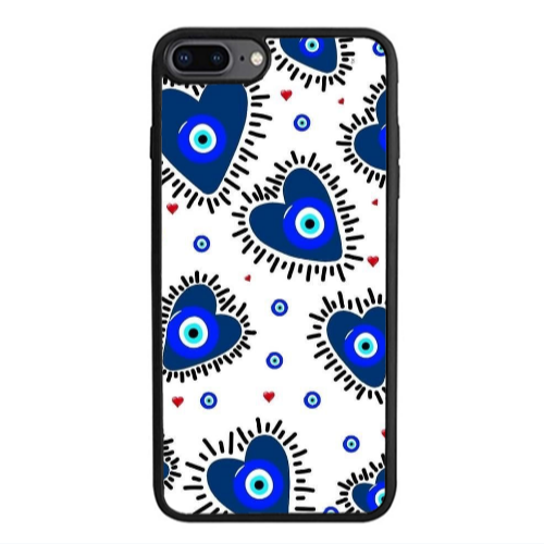 Apple iPhone 7 Plus Heart evil eye beads Black Glossy Θήκη
