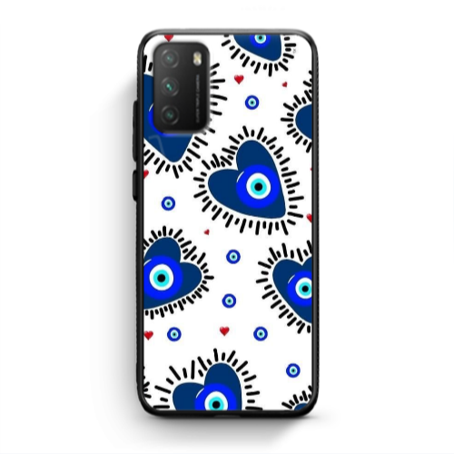 Xiaomi Poco M3 Heart evil eye beads Black Glossy Θήκη