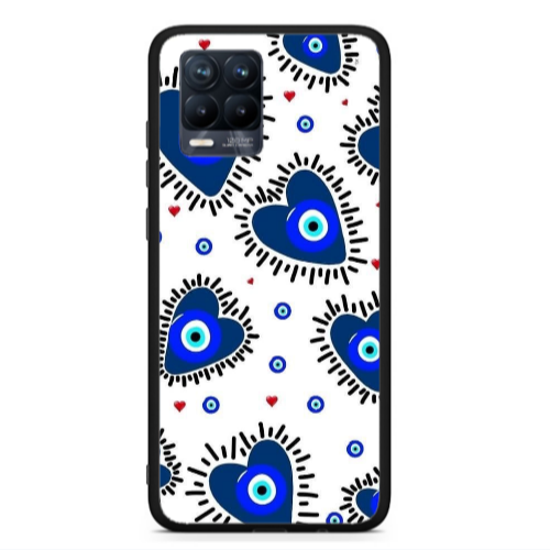 Realme 8  Heart evil eye beads Black Glossy Θήκη