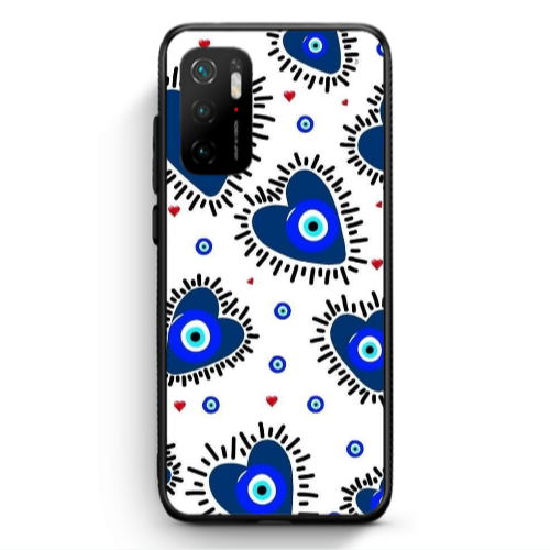 Xiaomi Poco M3 Pro Heart evil eye beads Black Glossy Θήκη