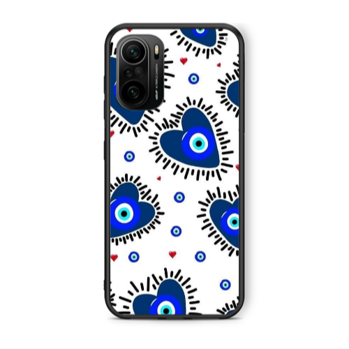 Xiaomi Poco F3 Heart evil eye beads Black Glossy Θήκη