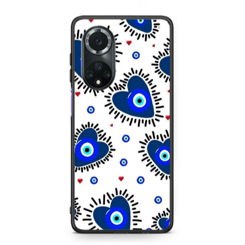 Huawei Nova 9 Heart evil eye beads Black Glossy Θήκη