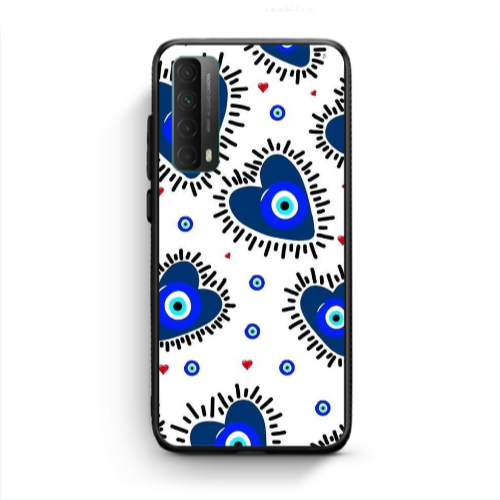 Huawei P Smart 2021 Heart evil eye beads Black Glossy Θήκη