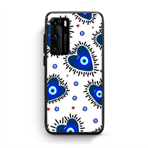 Huawei P40 Heart evil eye beads Black Glossy Θήκη