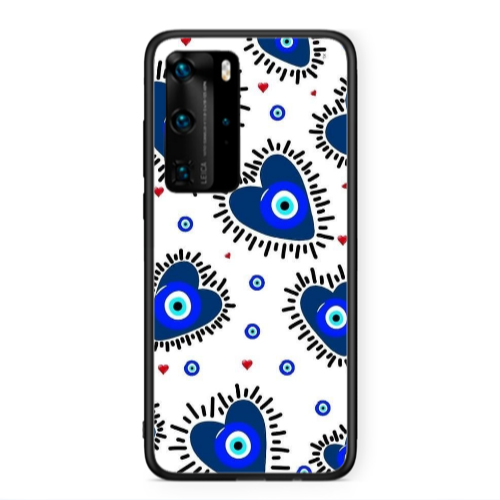 Huawei P40 Pro Heart evil eye beads Black Glossy Θήκη