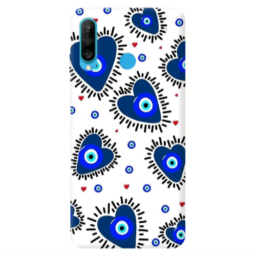 Huawei P30 Lite Heart evil eye beads Transparent Silicone TPU Θήκη