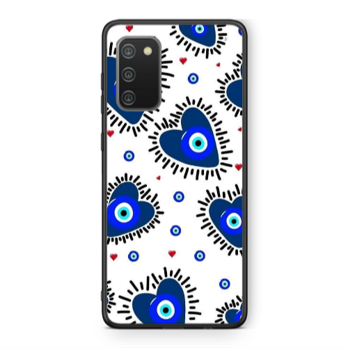 Samsung A02s Heart evil eye beads Black Glossy Θήκη