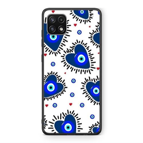 Samsung A22 5G Heart evil eye beads Black Glossy Θήκη