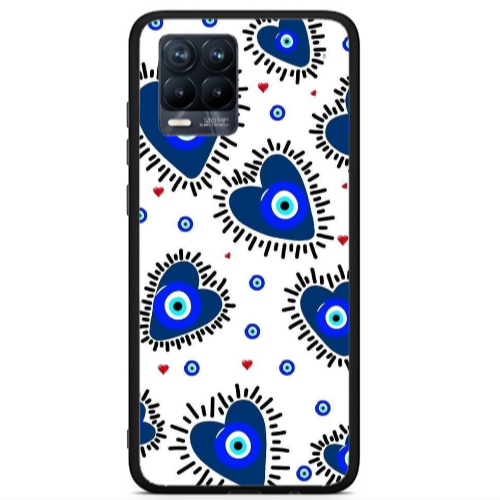 Realme 8 i Heart evil eye beads Black Glossy Θήκη