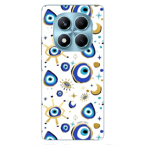 Xiaomi Redmi Note 14 Pro Gold evil eye beads Transparent Silicone TPU Θήκη