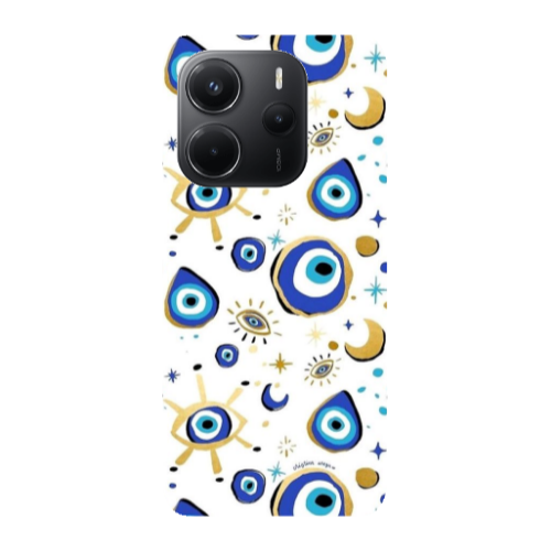 Xiaomi Redmi Note 14 Gold evil eye beads Transparent Silicone TPU Θήκη