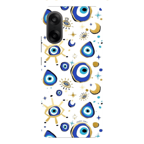 Oneplus Nord CE 5 Gold evil eye beads Transparent Silicone TPU Θήκη