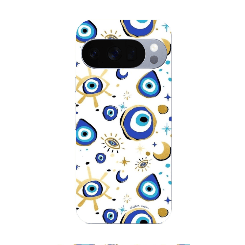 Google Pixel 10 Pro XL Gold evil eye beads Transparent Silicone TPU Θήκη